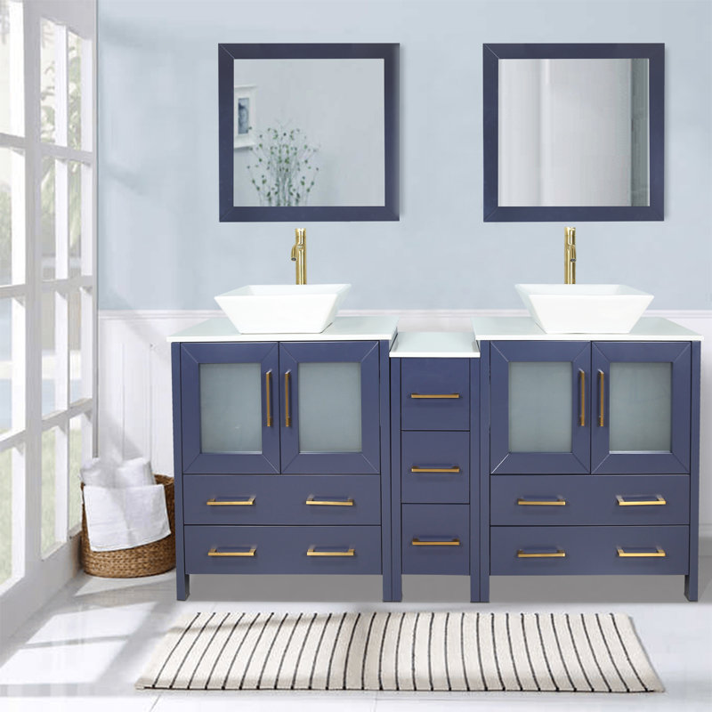Wade Logan® Karson 29.9'' Double Bathroom Vanity with Engineered Marble Top with Mirror
